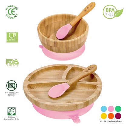 VINSANI BAMBOO BOWL, ROUND PLATE & SPOON SET by Vinsani
