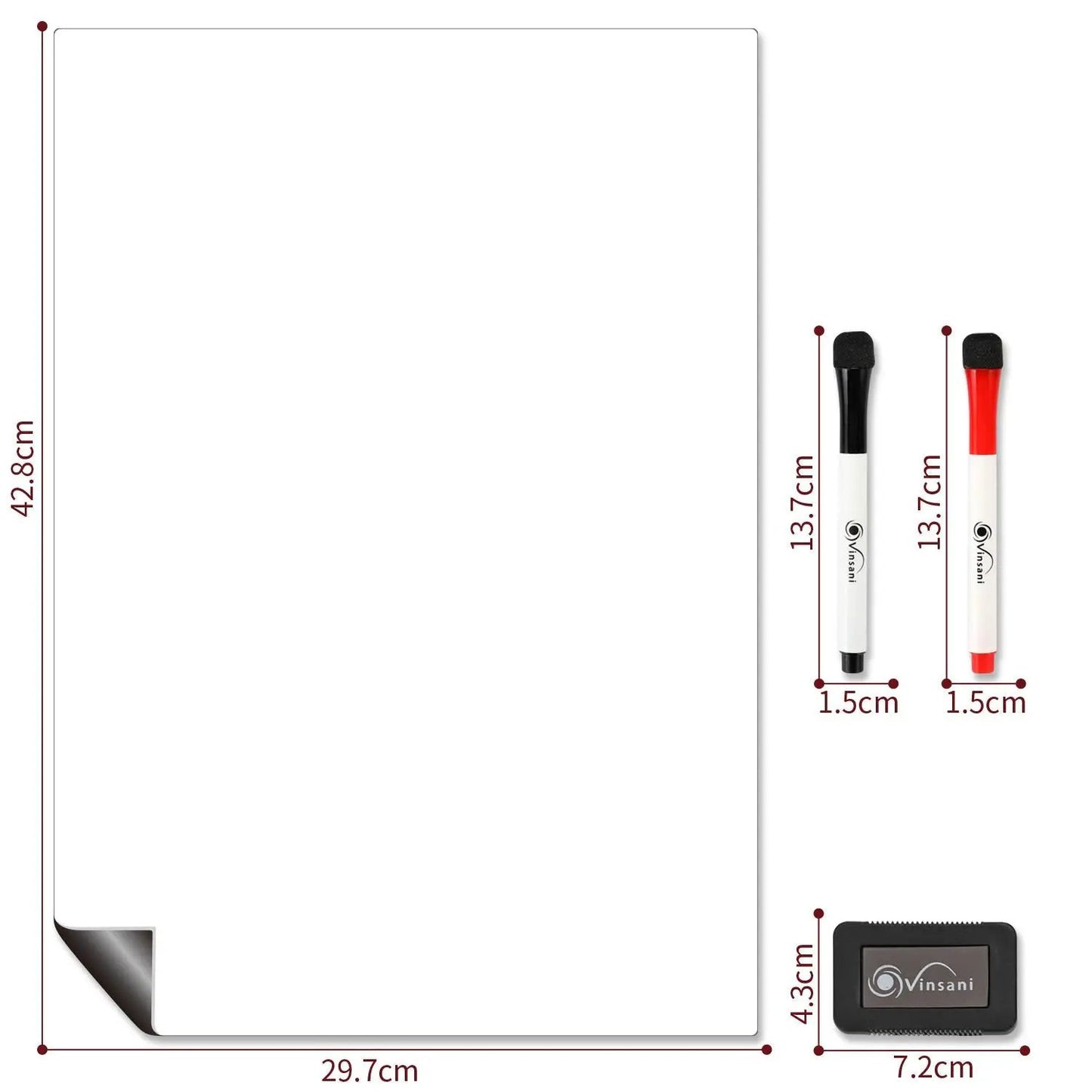 Vinsani A3 Whiteboard w/ 2 Markers and Eraser 0000140 by Vinsani
