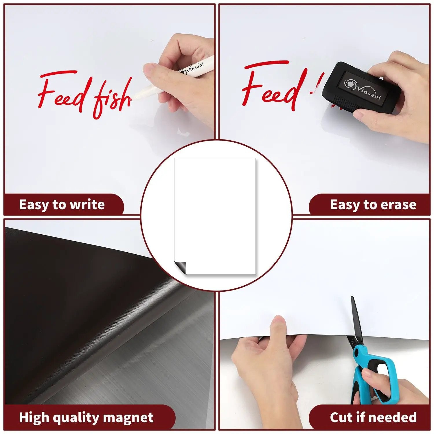 Vinsani A3 Whiteboard w/ 2 Markers and Eraser 0000140 by Vinsani