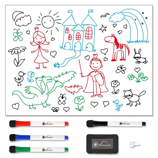 Vinsani 450x600 Whiteboard w/ 4 Markers and Eraser 0000143 by Vinsani