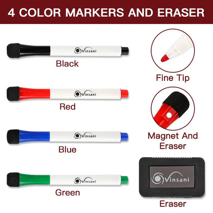 Vinsani 450x600 Whiteboard w/ 4 Markers and Eraser 0000143 by Vinsani