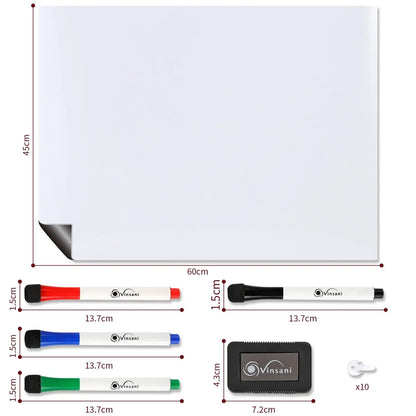 Vinsani 450x600 Whiteboard w/ 4 Markers and Eraser 0000143 by Vinsani
