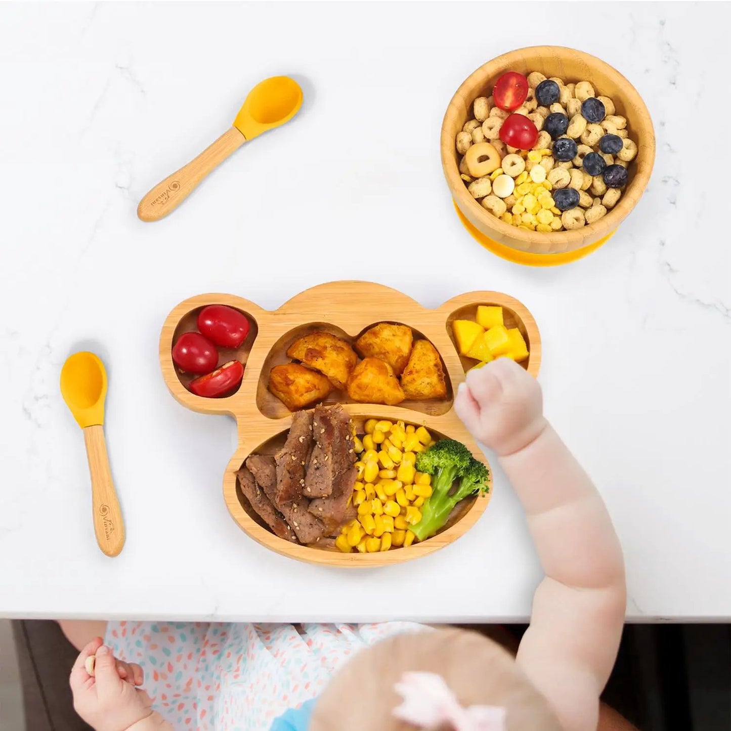 VINSANI BAMBOO MONKEY PLATE,BOWL & SPOON SET by Vinsani