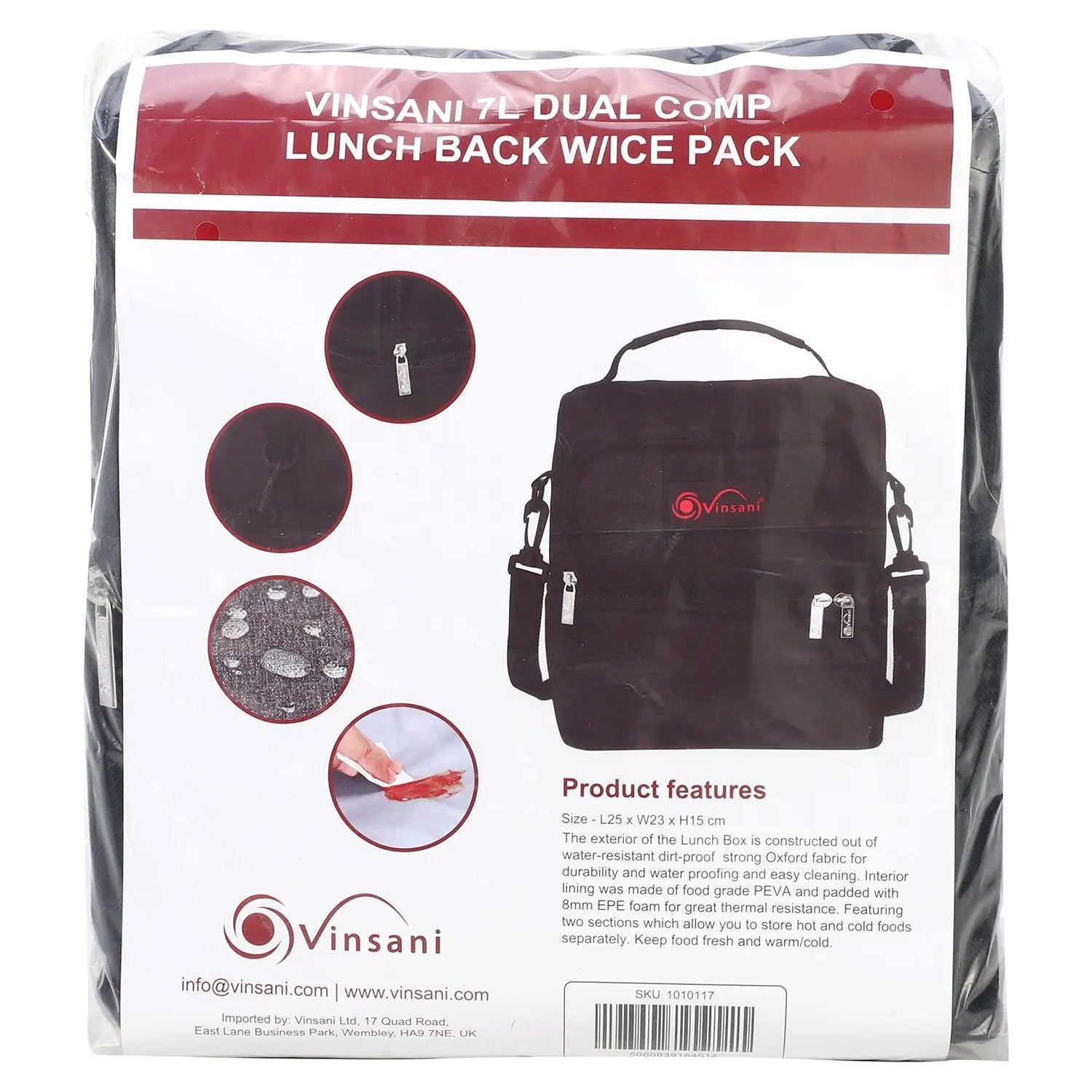 VINSANI 7L DUAL COMP LUNCH BACK W/ICE PACK 1010117 by Vinsani