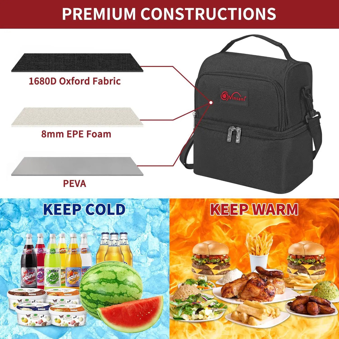 VINSANI 7L DUAL COMP LUNCH BACK W/ICE PACK 1010117 by Vinsani