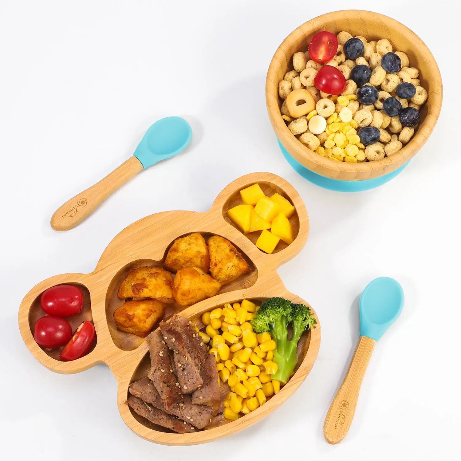VINSANI BAMBOO MONKEY PLATE,BOWL & SPOON SET by Vinsani