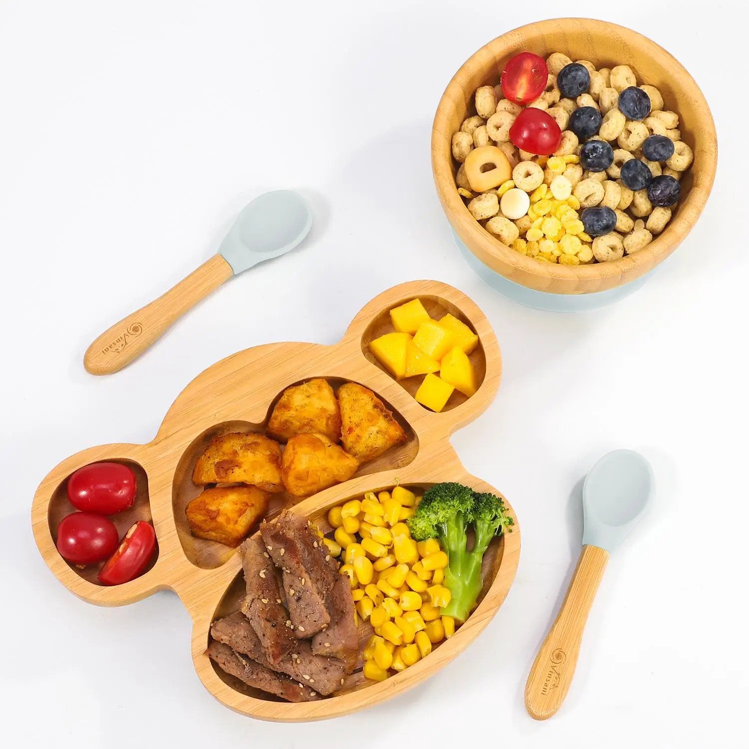 VINSANI BAMBOO MONKEY PLATE,BOWL & SPOON SET by Vinsani