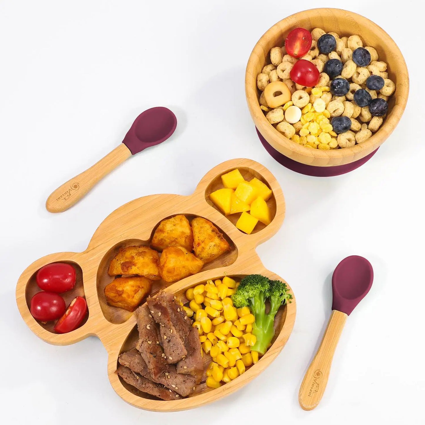 VINSANI BAMBOO MONKEY PLATE,BOWL & SPOON SET by Vinsani