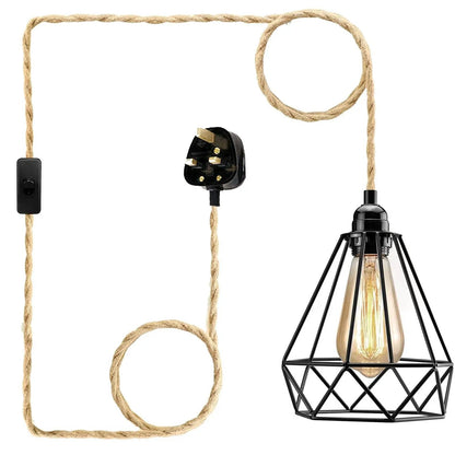 Fabric Hemp Flex Cable kit Plug In Pendant Lamp Light E27 Fitting Vintage Lamp by Ledsone