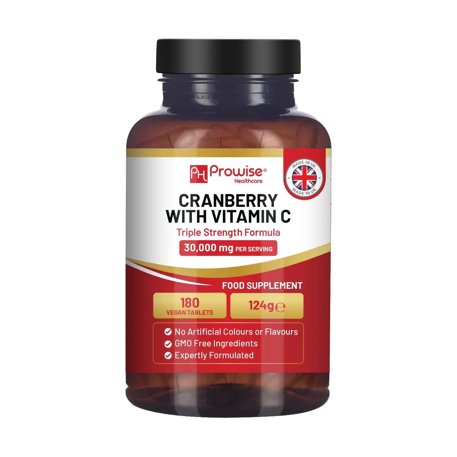 Triple Strength Cranberry 30,000mg Added with Vitamin C I 180 Vegan Tablets by Prowise by Prowise Healthcare