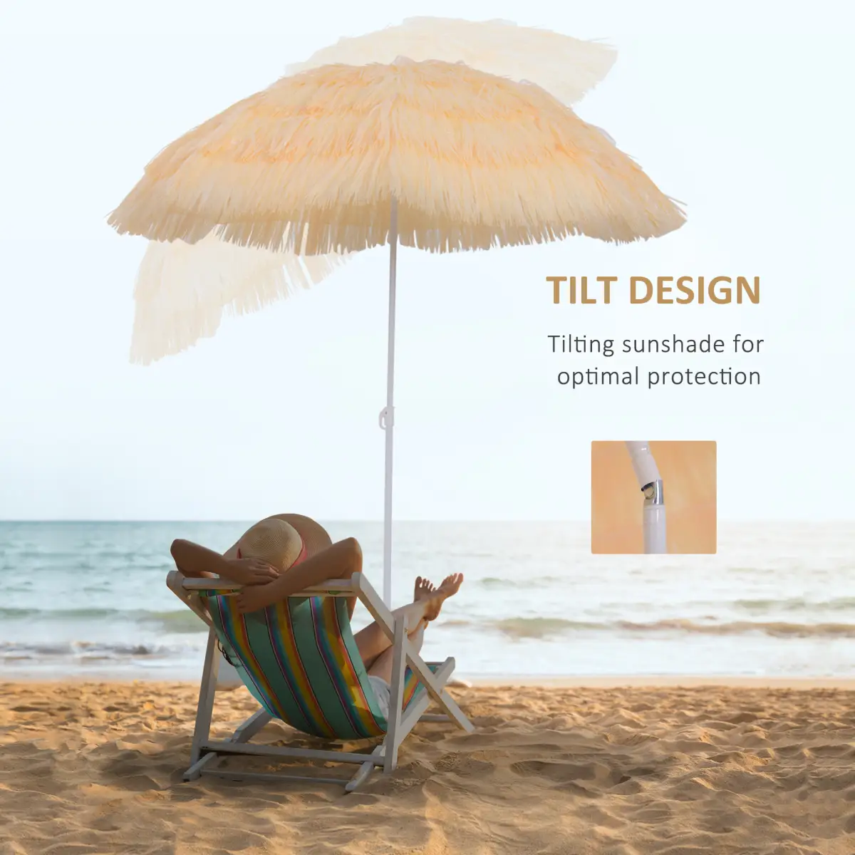Patio Hawaii Beach Sun Umbrella Sunshade Hawaiian Folding Tilting Parasol by Outsunny