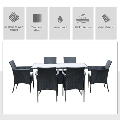 Rattan Garden Furniture Dining Set 6-seater Patio Rectangular Table Cube Chairs by Outsunny