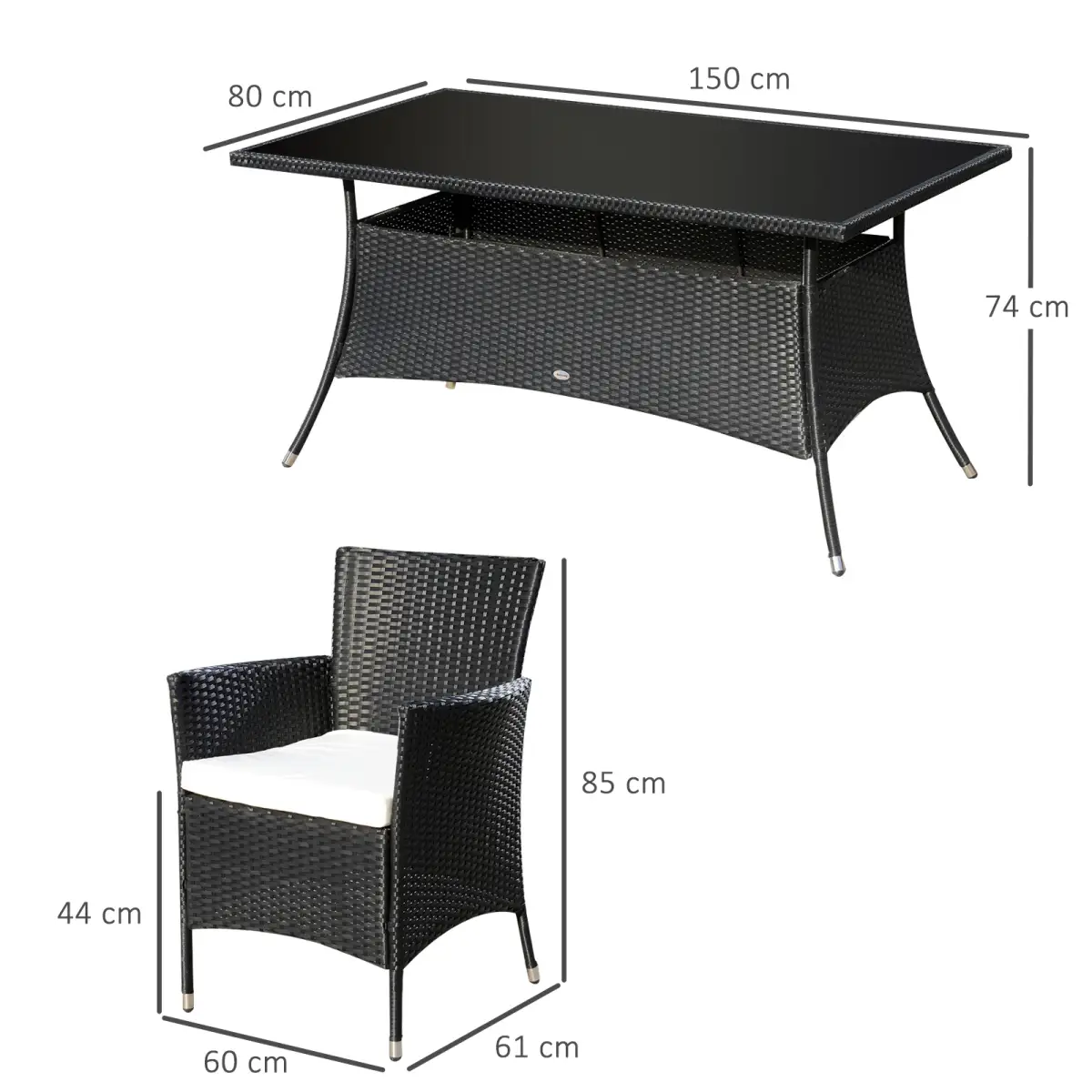 Rattan Garden Furniture Dining Set 6-seater Patio Rectangular Table Cube Chairs by Outsunny