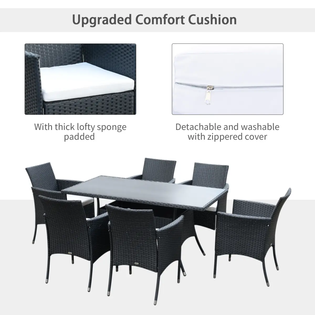 Rattan Garden Furniture Dining Set 6-seater Patio Rectangular Table Cube Chairs by Outsunny