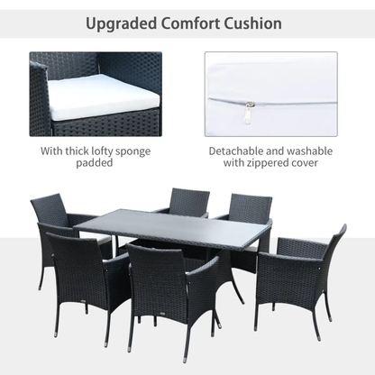 Rattan Garden Furniture Dining Set 6-seater Patio Rectangular Table Cube Chairs by Outsunny