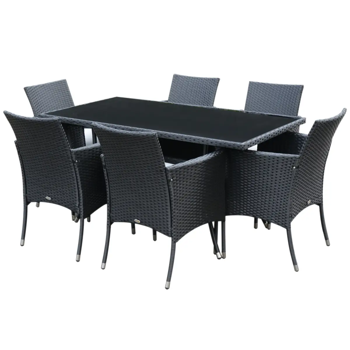 Rattan Garden Furniture Dining Set 6-seater Patio Rectangular Table Cube Chairs by Outsunny