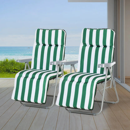 2 Outdoor Sun Recliners Loungers Folding Multi Position Relaxers Chair & Cushion by Outsunny