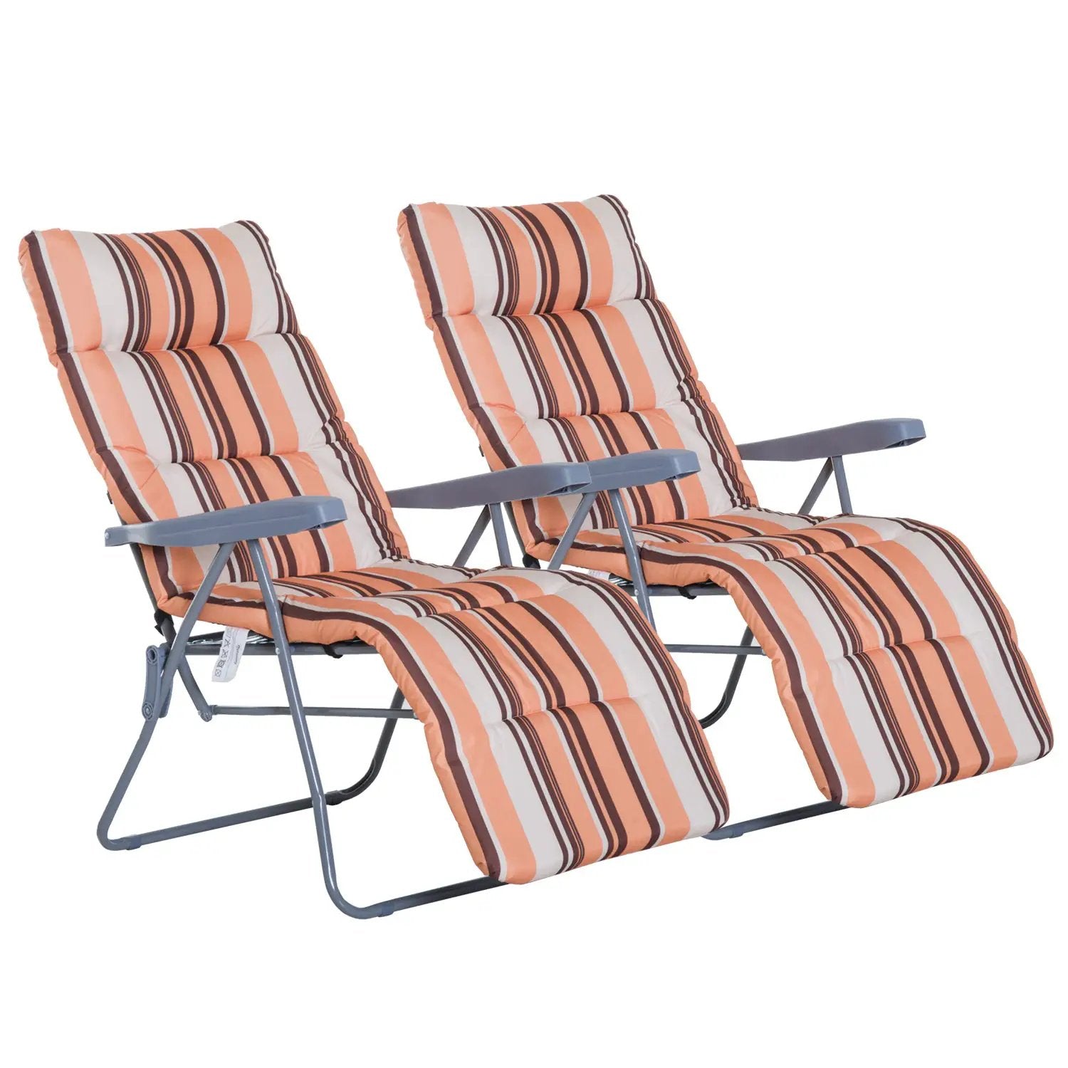 2 Outdoor Sun Recliners Loungers Folding Multi Position Relaxers Chair & Cushion by Outsunny