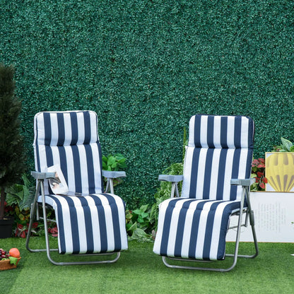 2 Outdoor Sun Recliners Loungers Folding Multi Position Relaxers Chair & Cushion by Outsunny