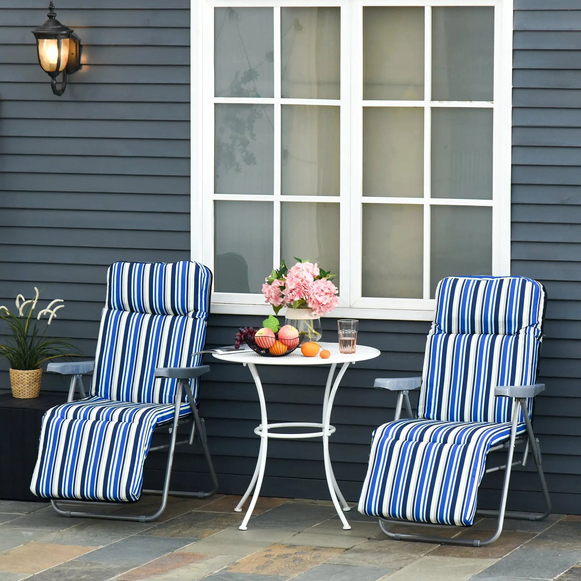 2 Outdoor Sun Recliners Loungers Folding Multi Position Relaxers Chair & Cushion by Outsunny