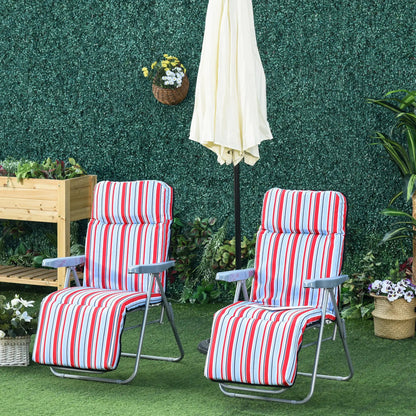 2 Outdoor Sun Recliners Loungers Folding Multi Position Relaxers Chair & Cushion by Outsunny