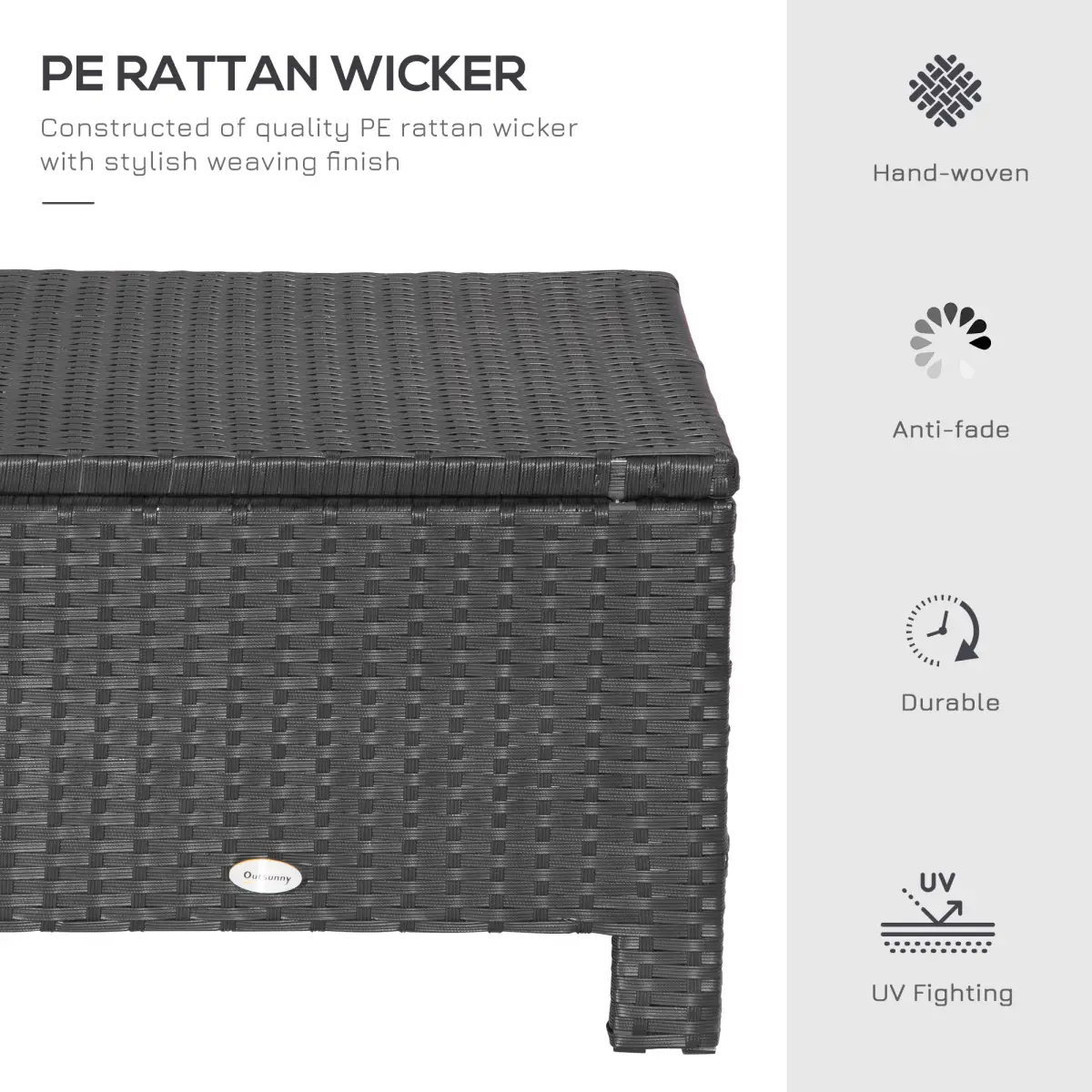 Rattan Footstool Wicker Ottoman with Padded Seat Cushion Furniture 50x50x35 cm by Outsunny