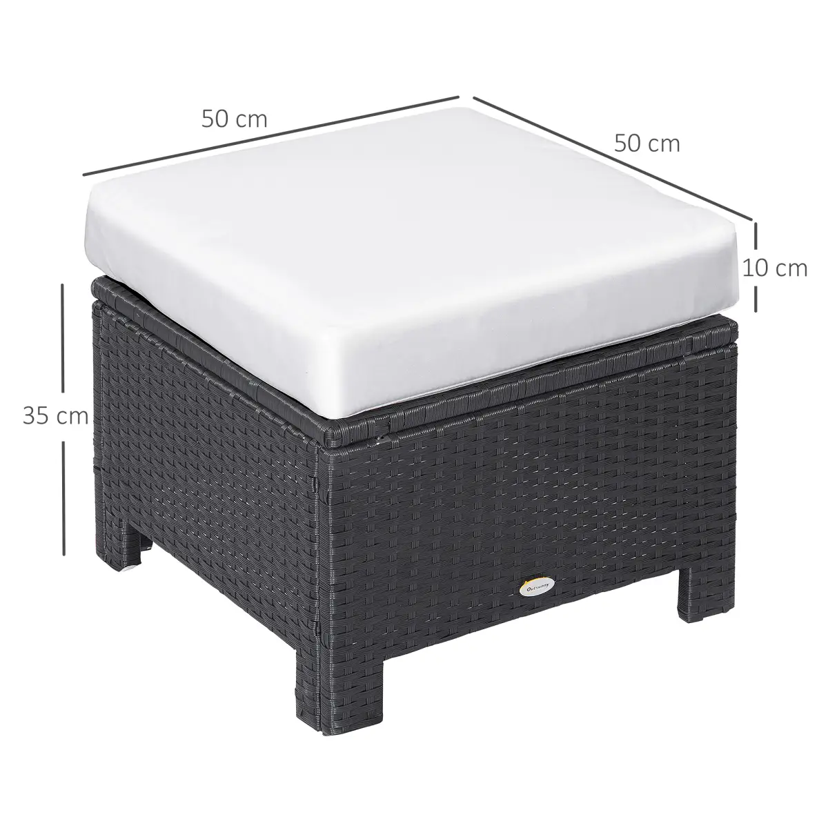 Rattan Footstool Wicker Ottoman with Padded Seat Cushion Furniture 50x50x35 cm by Outsunny