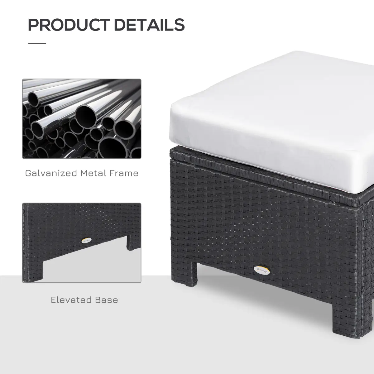 Rattan Footstool Wicker Ottoman with Padded Seat Cushion Furniture 50x50x35 cm by Outsunny