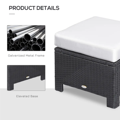 Rattan Footstool Wicker Ottoman with Padded Seat Cushion Furniture 50x50x35 cm by Outsunny