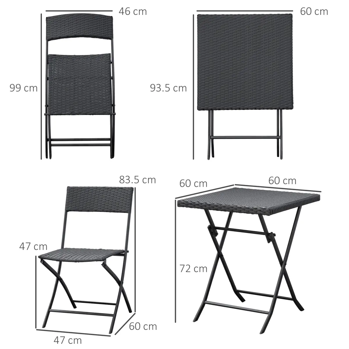 Rattan Garden Bistro Set Coffee 2 Wicker Weave Folding Chairs & 1 Square Table by Outsunny