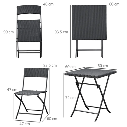 Rattan Garden Bistro Set Coffee 2 Wicker Weave Folding Chairs & 1 Square Table by Outsunny