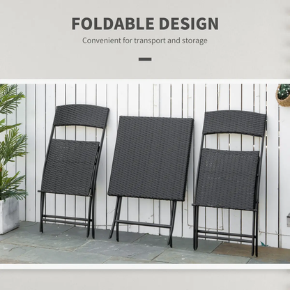 Rattan Garden Bistro Set Coffee 2 Wicker Weave Folding Chairs & 1 Square Table by Outsunny