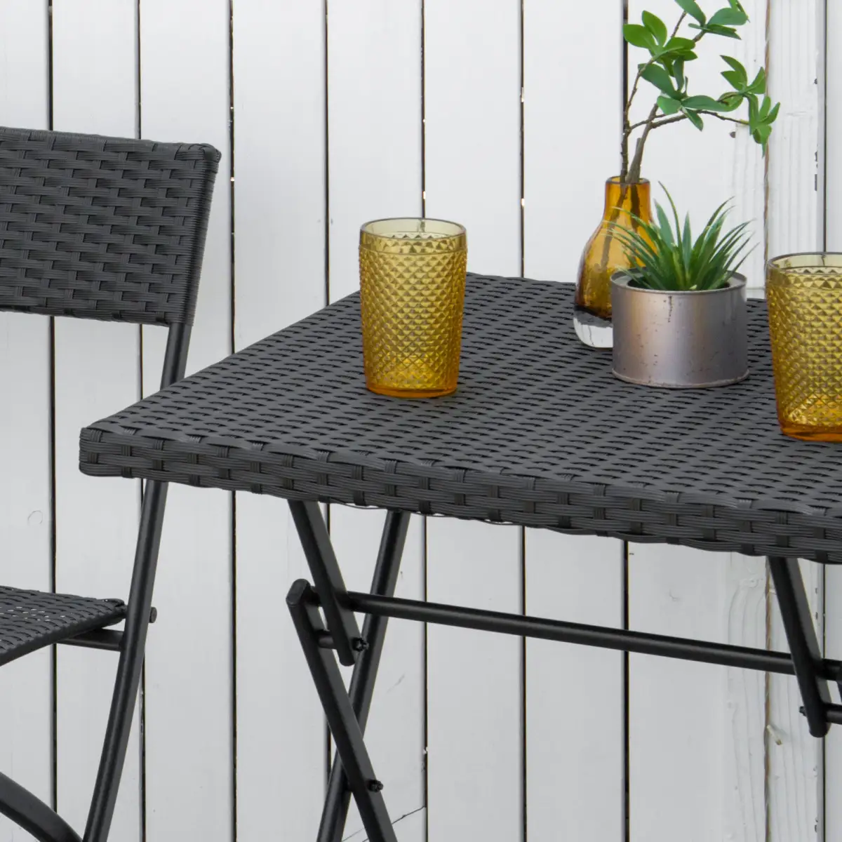 Rattan Garden Bistro Set Coffee 2 Wicker Weave Folding Chairs & 1 Square Table by Outsunny