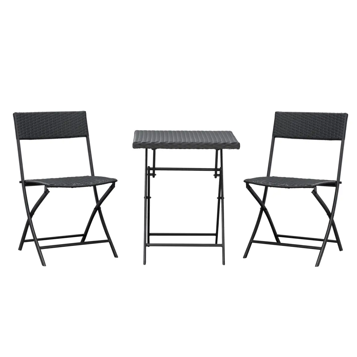 Rattan Garden Bistro Set Coffee 2 Wicker Weave Folding Chairs & 1 Square Table by Outsunny