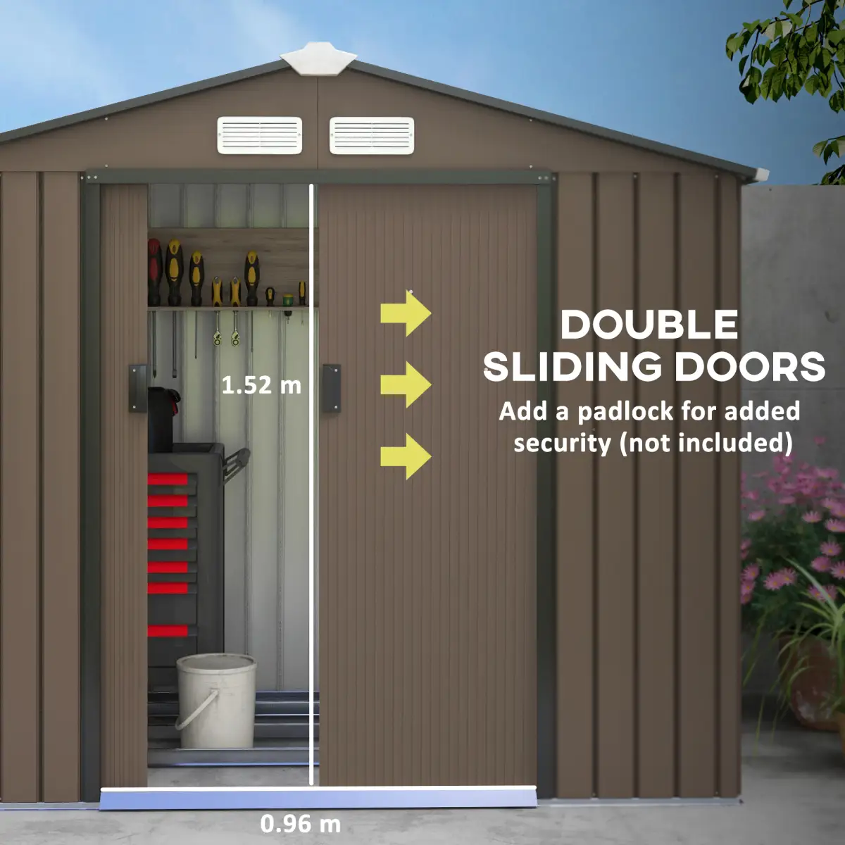 Lockable Garden Shed Large Patio Roofed Tool Metal Storage Sheds Box Khaki by Outsunny