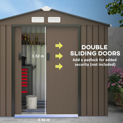 Lockable Garden Shed Large Patio Roofed Tool Metal Storage Sheds Box Khaki by Outsunny