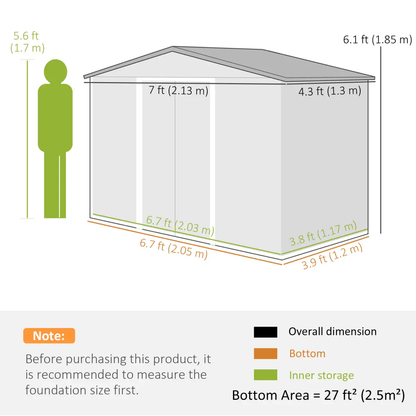 Lockable Garden Shed Large Patio Roofed Tool Metal Storage Sheds Box Khaki by Outsunny