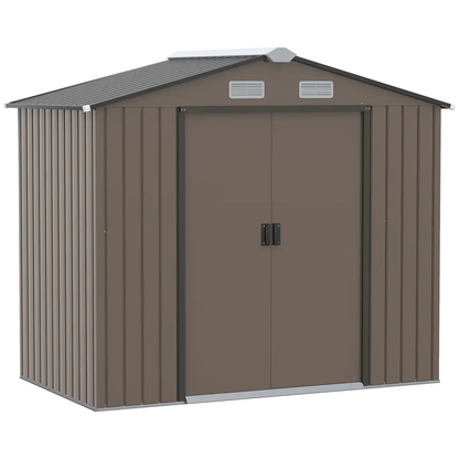 Lockable Garden Shed Large Patio Roofed Tool Metal Storage Sheds Box Khaki by Outsunny