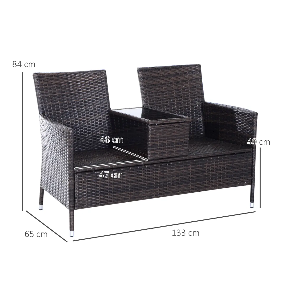 2-Seater PE Rattan Outdoor Garden Bench w/ Centre Table by Outsunny