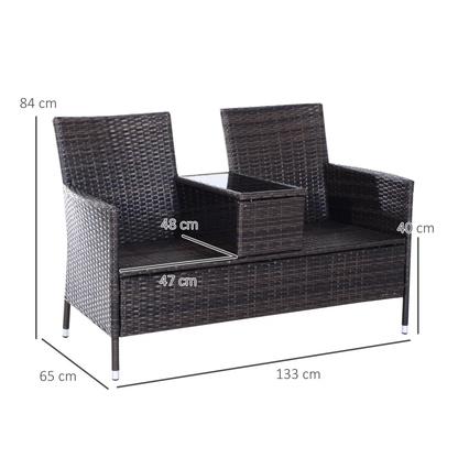 2-Seater PE Rattan Outdoor Garden Bench w/ Centre Table by Outsunny