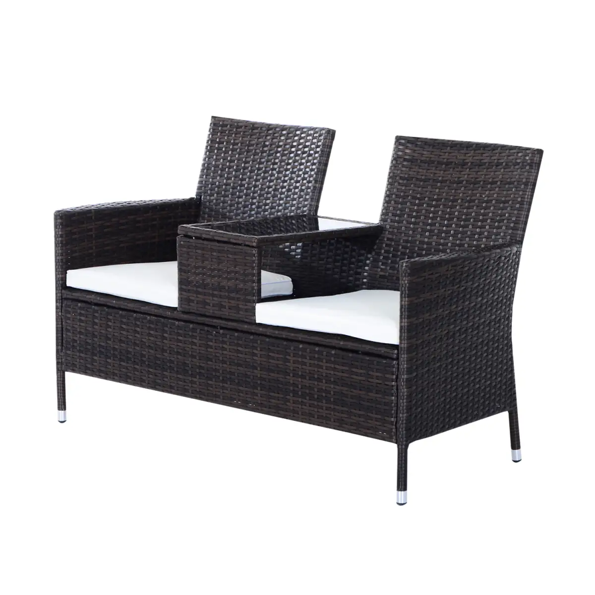 2-Seater PE Rattan Outdoor Garden Bench w/ Centre Table by Outsunny