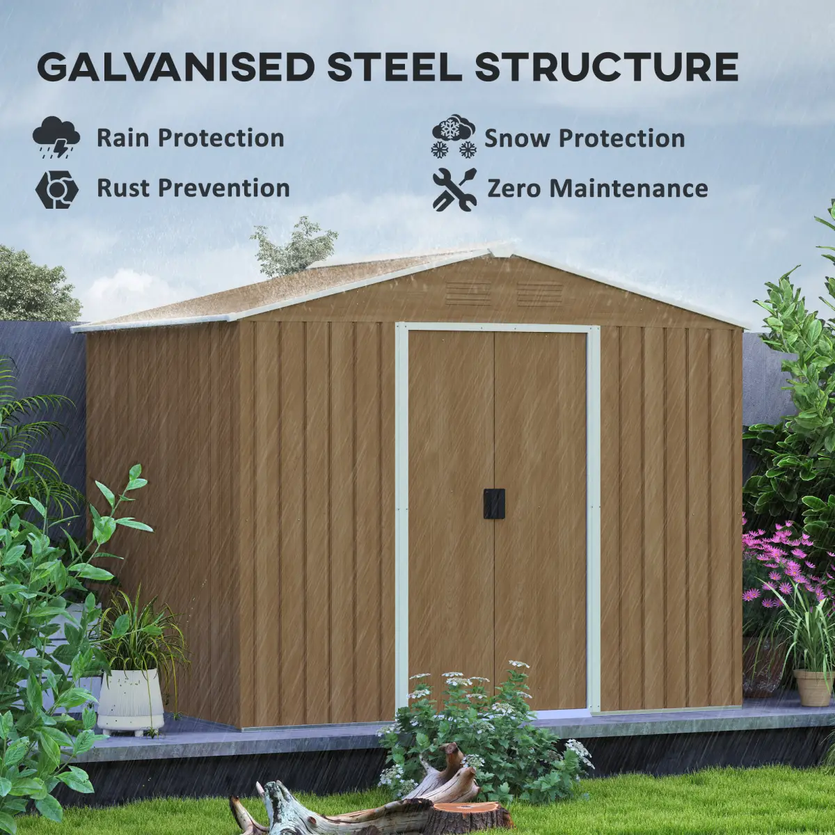 Outdoor Garden Roofed Metal Storage Shed Tool Box Ventilation & Sliding Doors by Outsunny