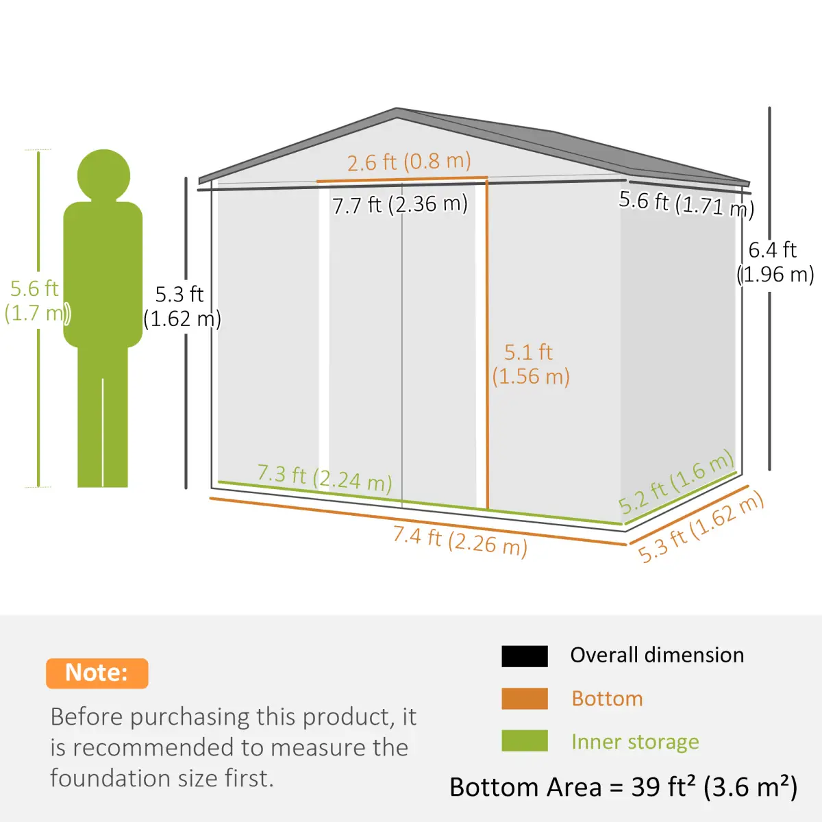 Outdoor Garden Roofed Metal Storage Shed Tool Box Ventilation & Sliding Doors by Outsunny