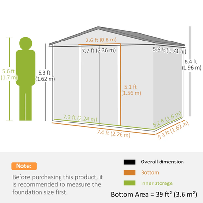 Outdoor Garden Roofed Metal Storage Shed Tool Box Ventilation & Sliding Doors by Outsunny
