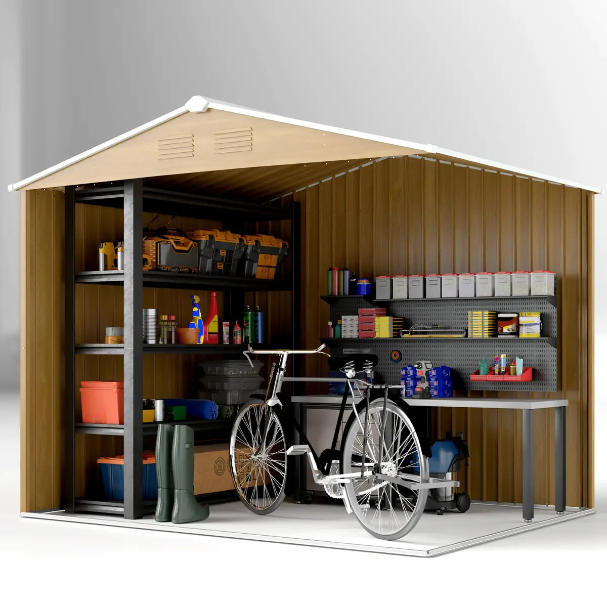 Outdoor Garden Roofed Metal Storage Shed Tool Box Ventilation & Sliding Doors by Outsunny