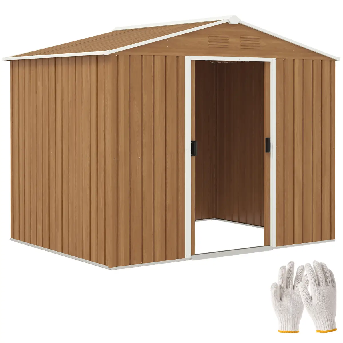 Outdoor Garden Roofed Metal Storage Shed Tool Box Ventilation & Sliding Doors by Outsunny