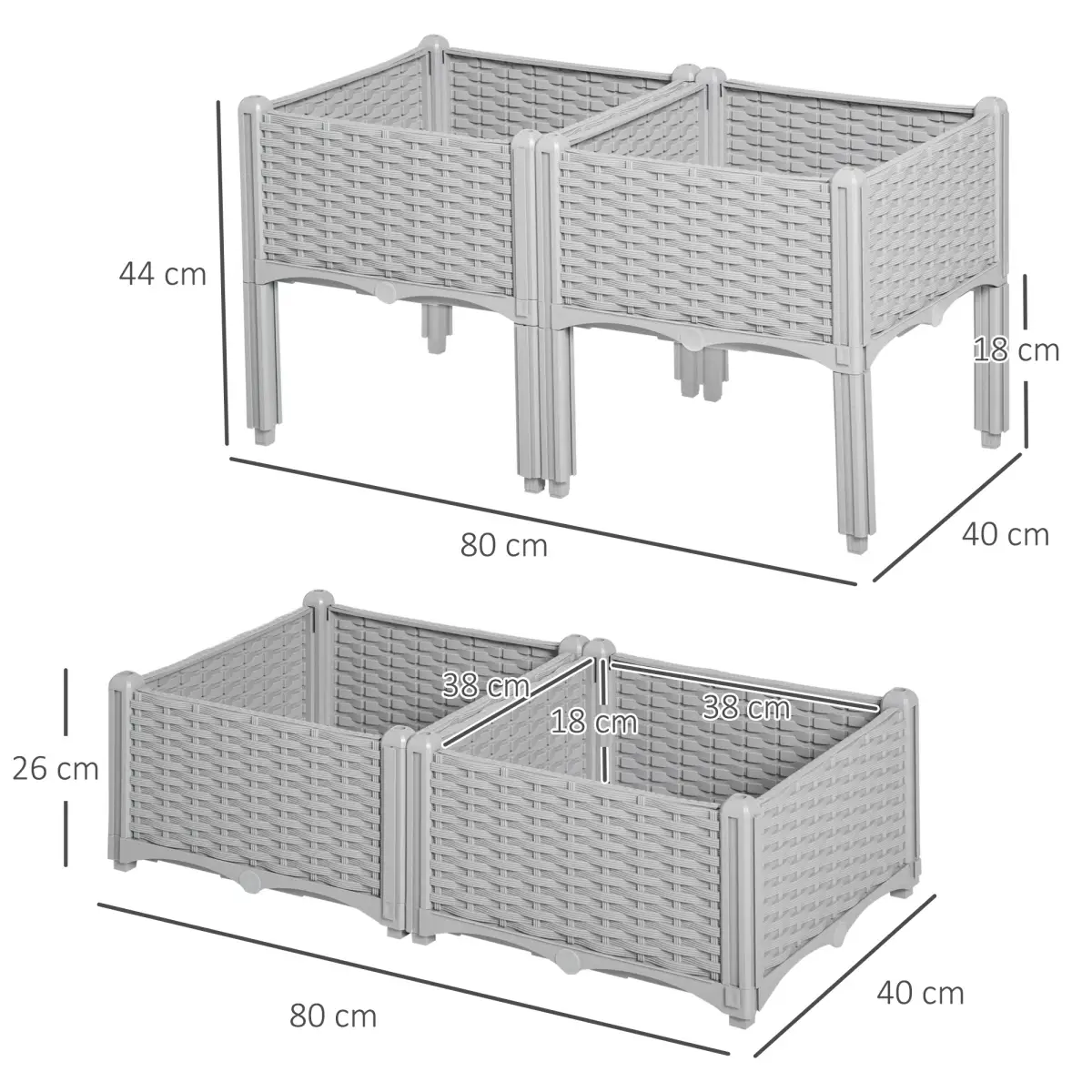 PP Set Of 2 Raised Outdoor Garden Planter Box by Outsunny
