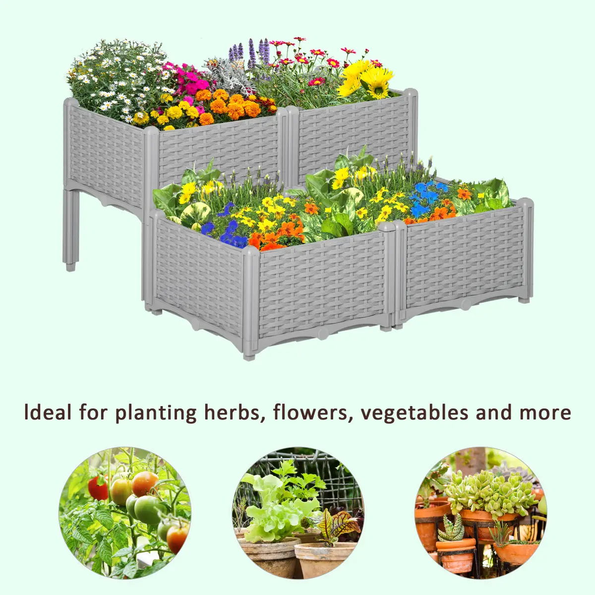 PP Set Of 2 Raised Outdoor Garden Planter Box by Outsunny