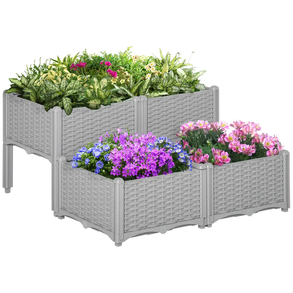 PP Set Of 2 Raised Outdoor Garden Planter Box by Outsunny
