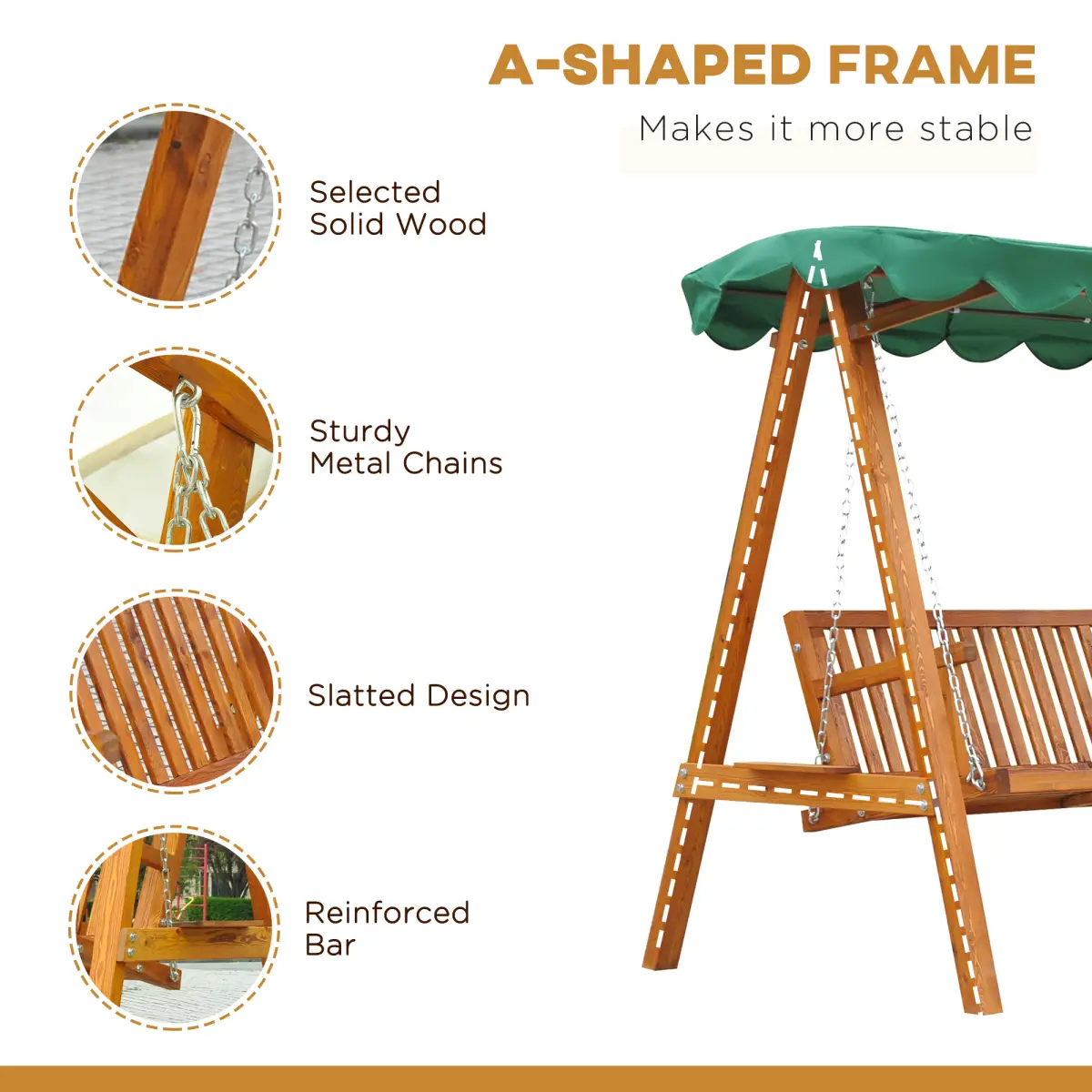 3-Seater Wooden Garden Swing Chair Seat Bench by Outsunny